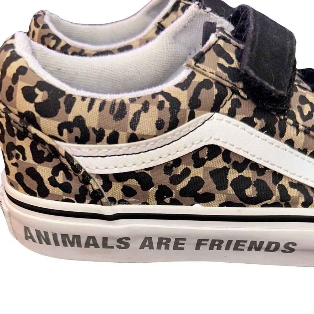 Vans Old Skool Leopard Print Checkered ANIMALS ARE FRIENDS Sneakers Shoes Kids 3